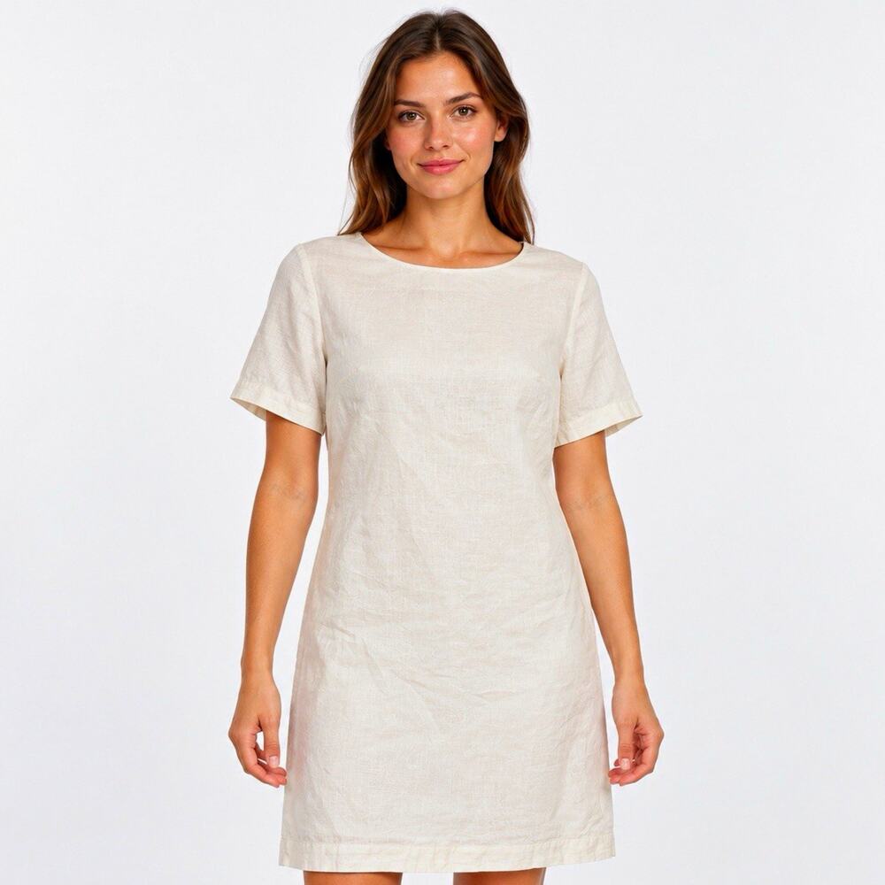 Abercrombie & Fitch Women’s White Linen Cotton Shift Dress Short Sleeve M